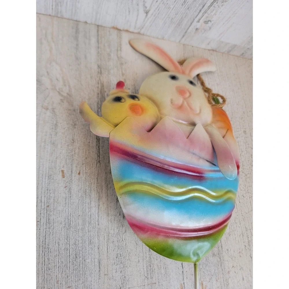 Spring egg vintage chick bunny carrot metal lawn Easter home decor figure